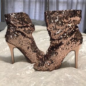 rose gold sequin boots